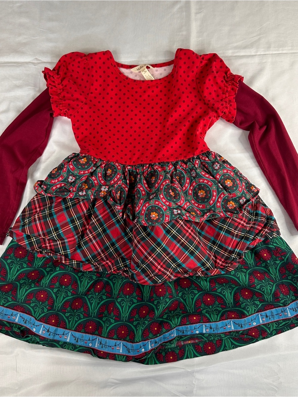 Matilda Jane Jolly Holiday Dress Size 6 Scroll Motif Polka Dot Floral Plaid 557